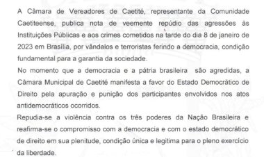 Caetité: Presidente da Câmara Municipal, Rodrigo Gondim, repudia violência contra os três poderes da nação Brasileira