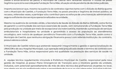 Unacon: Prefeitura de Caetité emite Nota de Esclarecimento