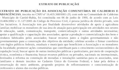 Extrato de Publicação da Associação Comunitária de Caldeiras e Adjacências