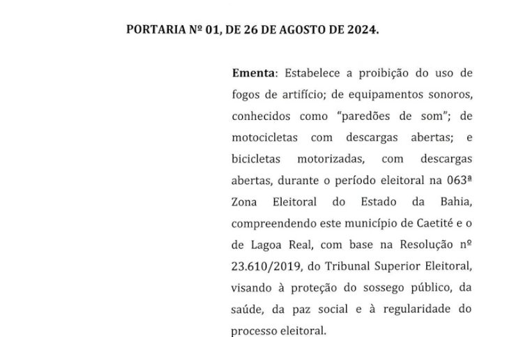 Eleições 2024: Juiz Eleitoral Dr. José Eduardo emite Portaria proibindo poluição sonora