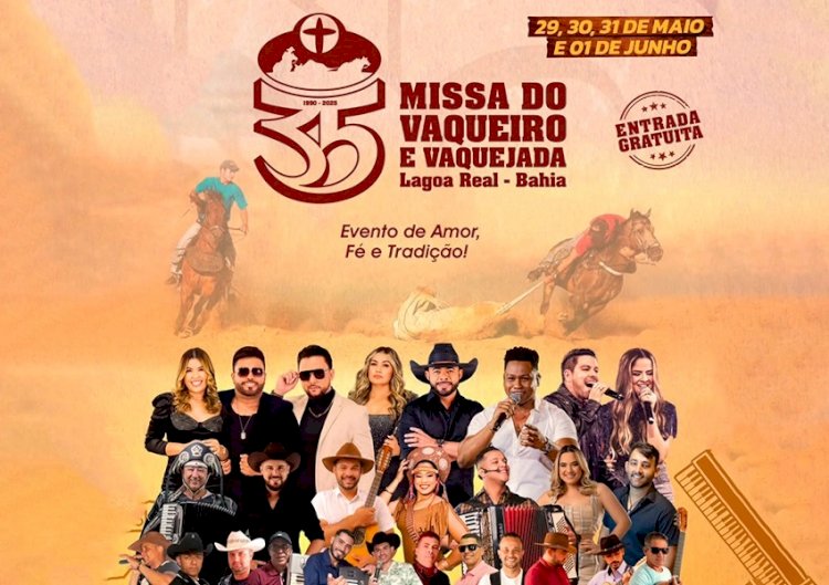 Lagoa Real divulga programação completa da 35ª Missa do Vaqueiro e Vaquejada; evento começa dia 29 de maio